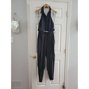 Sportsmax Max Mara Black Halter Silk Belted Jumpsuit size 14 New Event Guest
